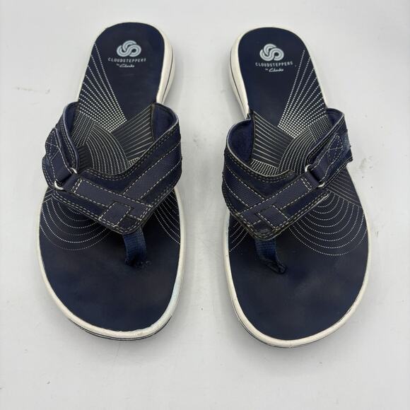 Clarks Sandals Womens Size 10 Cloudsteppers Breeze Sea Navy Blue Flip Flop Thong - Picture 3 of 9